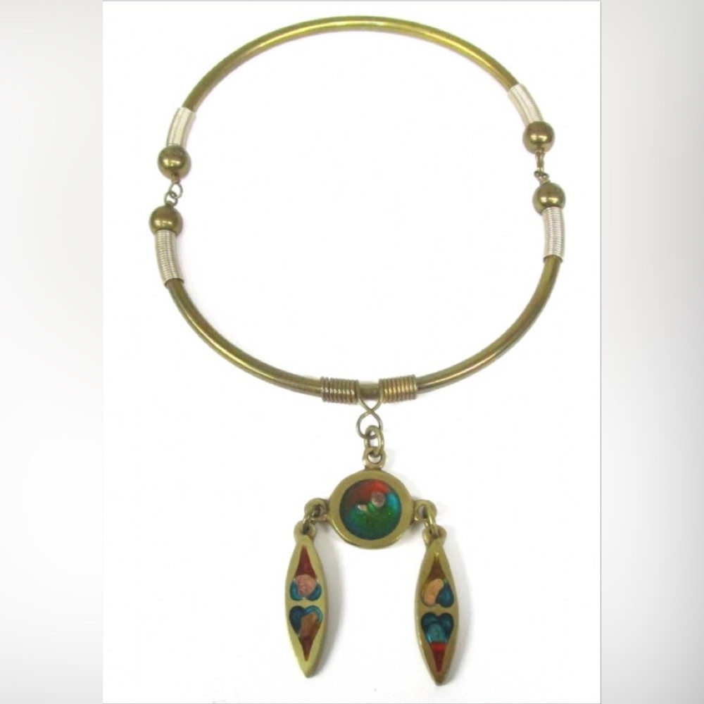 🍁 Vintage Stunning Inlay Pendant Necklace